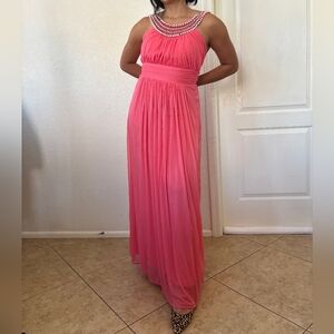 Fiesta Maxi Dress With Beaded & Rhinestone Top, Pleated.